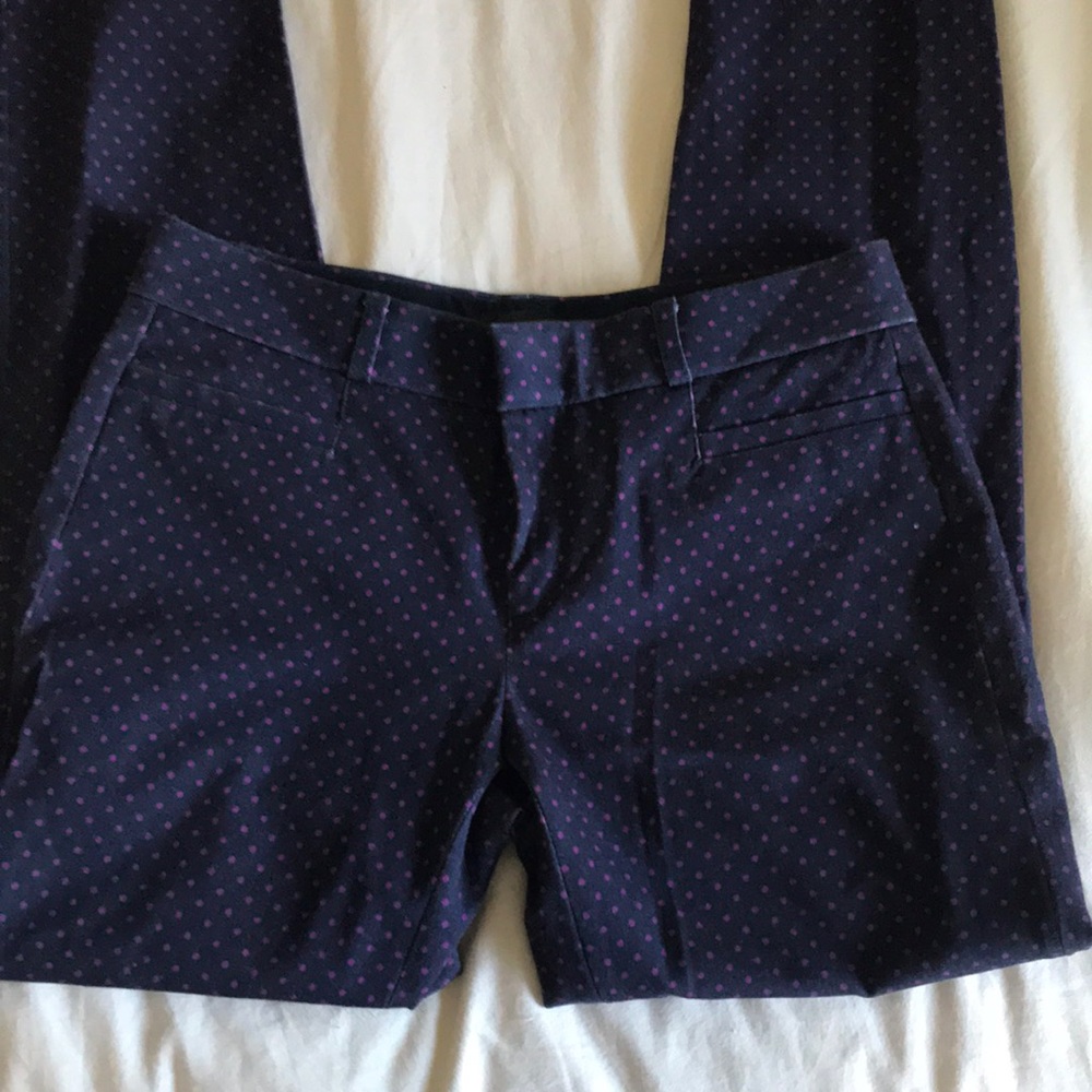 Banana Republic Sloan Pants, Navy blue with pink polka dots